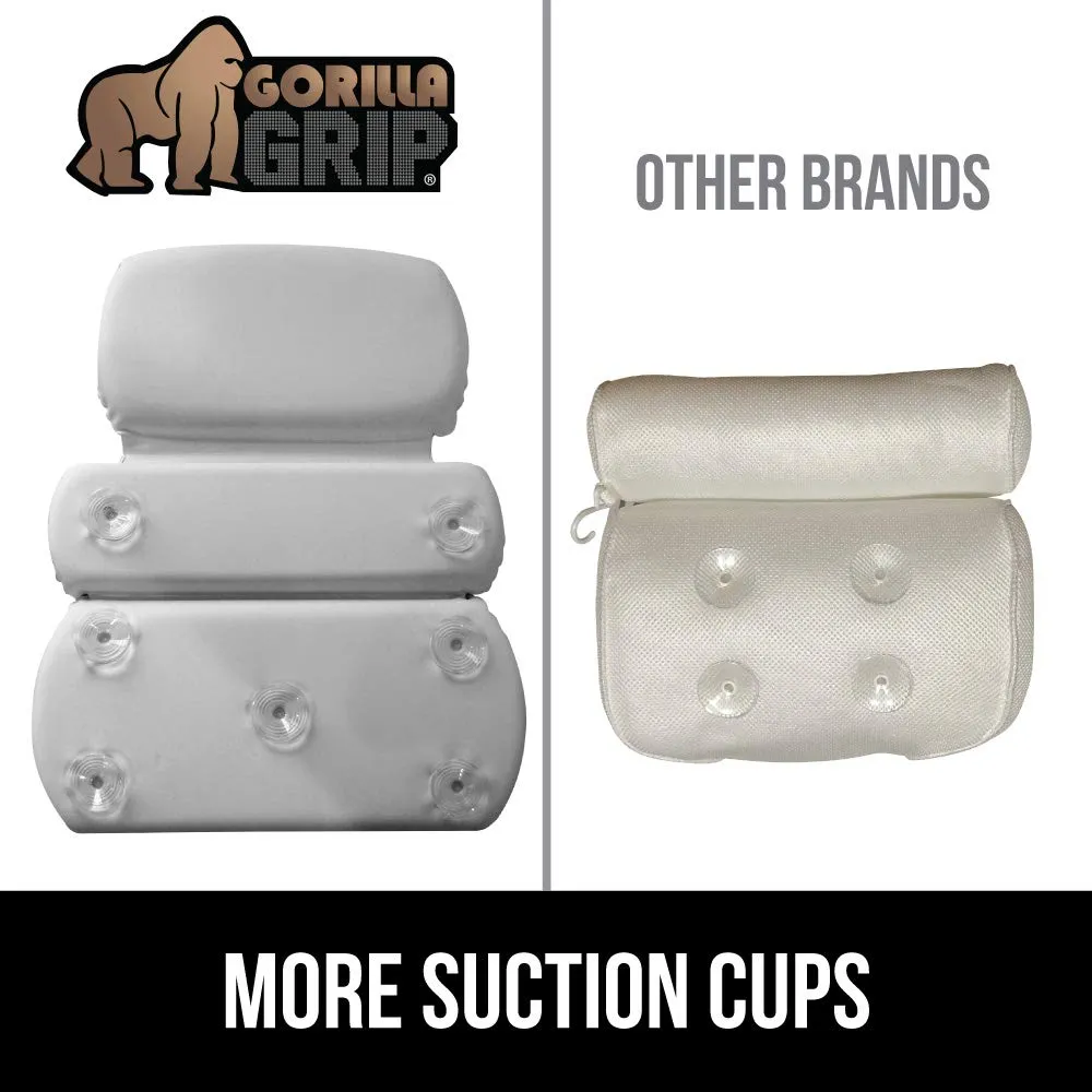 Gorilla Grip Comfort Slip Resistant Large Thick Soft Waterproof Relaxing Spa Bath Pillow, Fits Curved or Straight Back Tubs, Cushion Support Head and Neck in Tub, Bathtub Accessory, 3 Panel, White