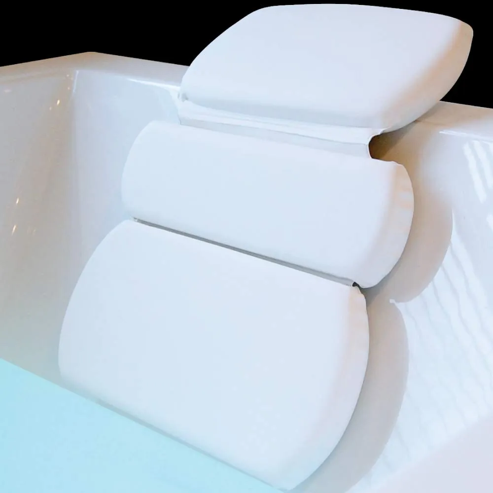 Gorilla Grip Comfort Slip Resistant Large Thick Soft Waterproof Relaxing Spa Bath Pillow, Fits Curved or Straight Back Tubs, Cushion Support Head and Neck in Tub, Bathtub Accessory, 3 Panel, White
