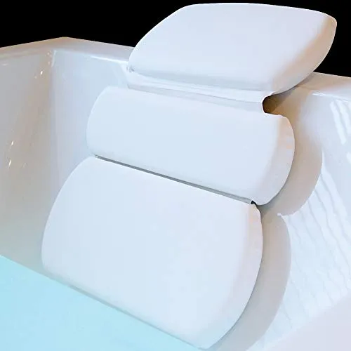 Gorilla Grip Comfort Slip Resistant Large Thick Soft Waterproof Relaxing Spa Bath Pillow, Fits Curved or Straight Back Tubs, Cushion Support Head and Neck in Tub, Bathtub Accessory, 3 Panel, White