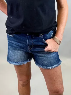 High Rise Dark Denim Shorts