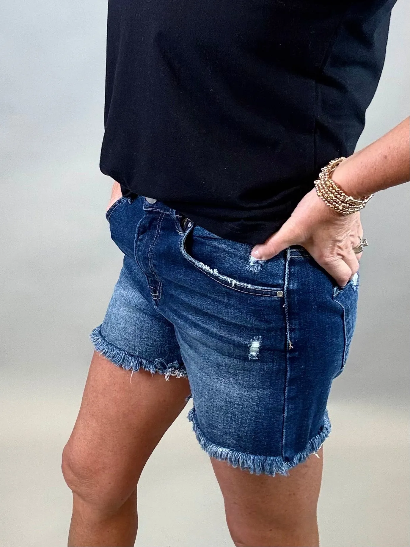 High Rise Dark Denim Shorts