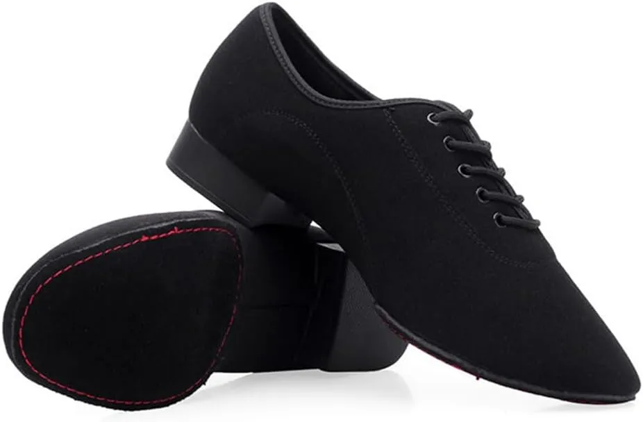 HIPPOSEUS Men's Lace up Ballroom Dance Shoes Split Sole Latin Salsa Dancing Character Shoes Low Heel,Model KCBD