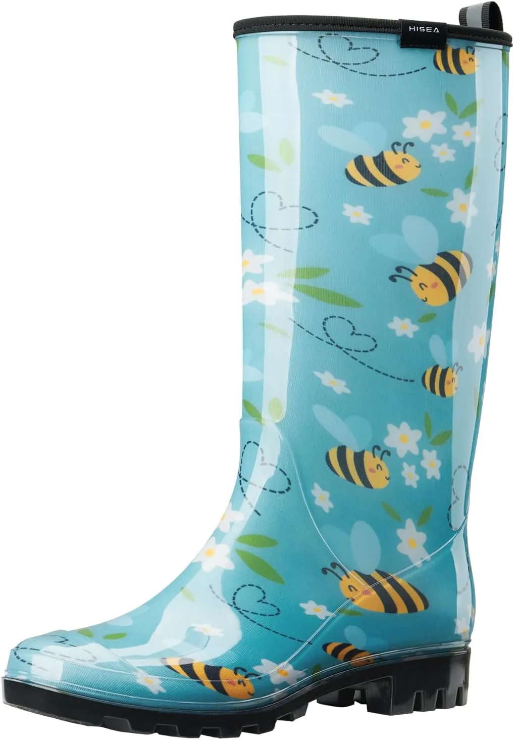 HISEA Women's Rain Boots Fashion Waterproof Garden Shoes Colorful Printed Rubber Boots Anti-Slipping Rainboots for Ladies with Comfort Insole Tall Knee High Outdoor Rain Shoes