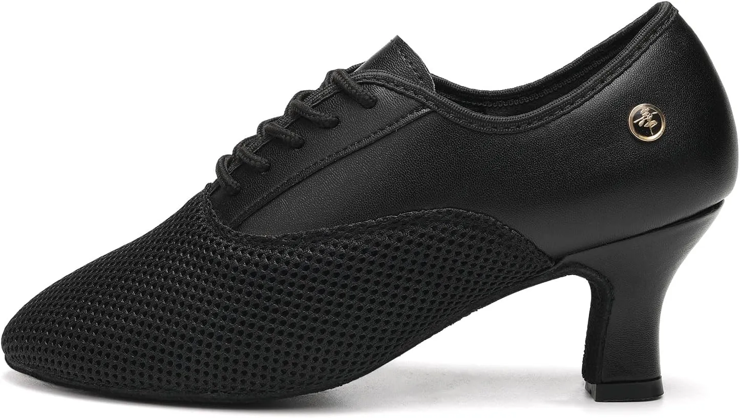 HROYL Women Ballroom Dance Shoes Lace-up Latin Salsa Rhythm Modern Teaching Practice Performance Dancing Shoes