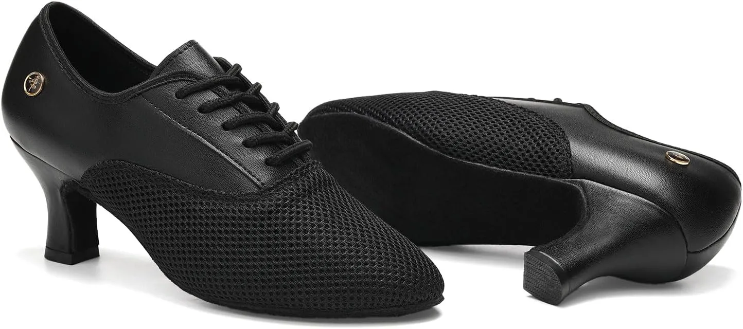 HROYL Women Ballroom Dance Shoes Lace-up Latin Salsa Rhythm Modern Teaching Practice Performance Dancing Shoes