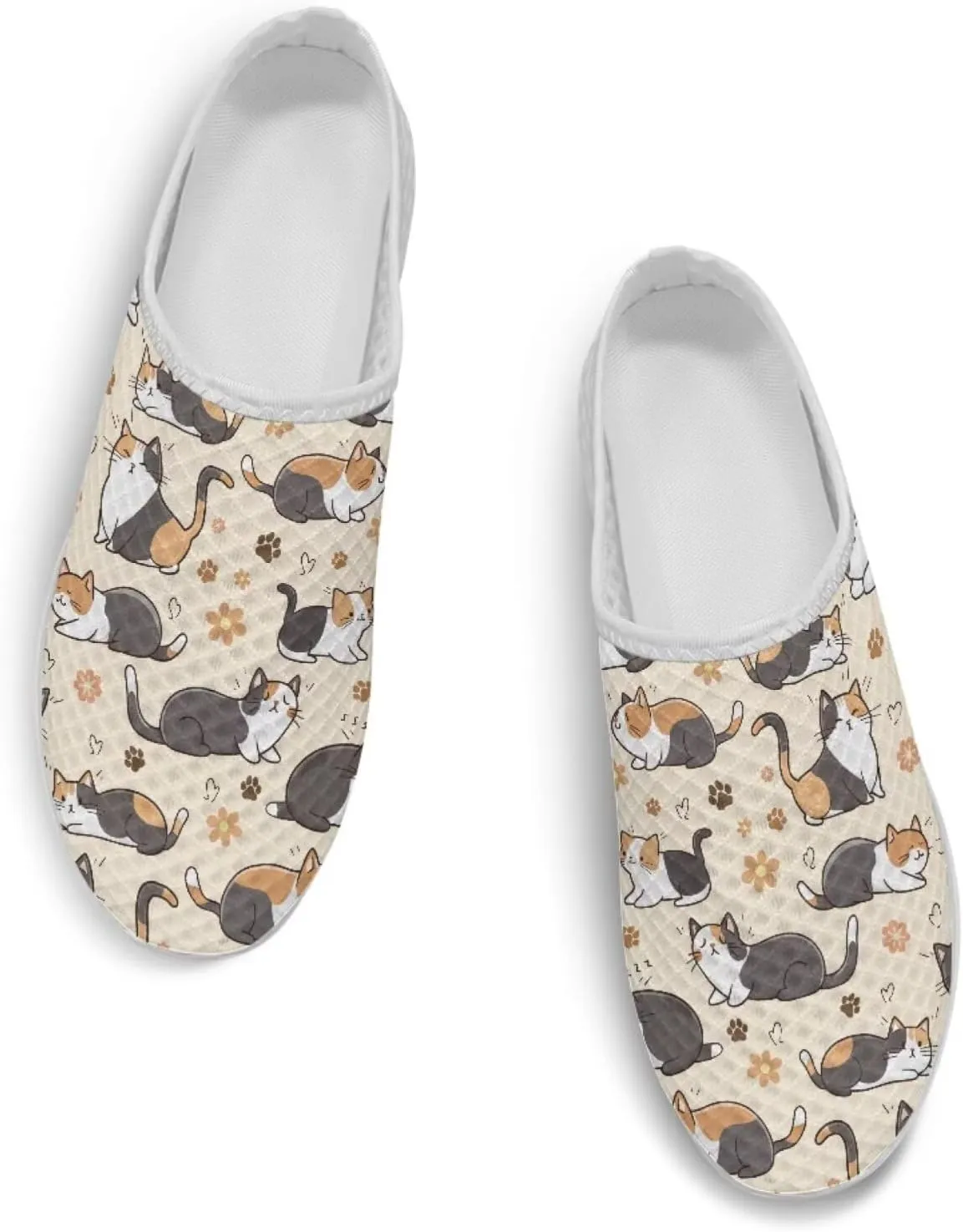 Jeiento Womens Slip On Mules Shoes Cute Cat Shoes Mesh Breathable Walking Sneakers Backless Fashion Sneakers