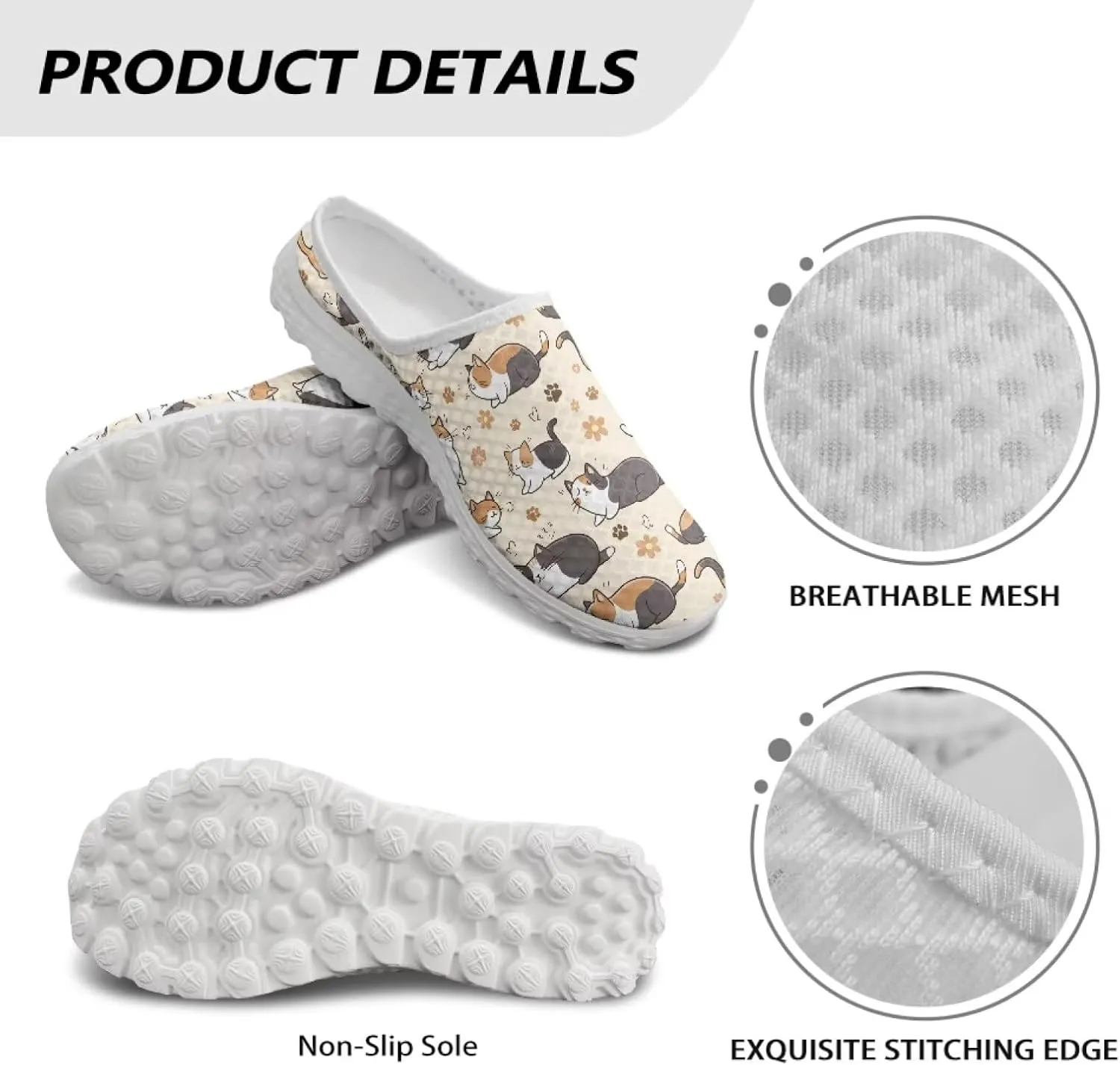 Jeiento Womens Slip On Mules Shoes Cute Cat Shoes Mesh Breathable Walking Sneakers Backless Fashion Sneakers