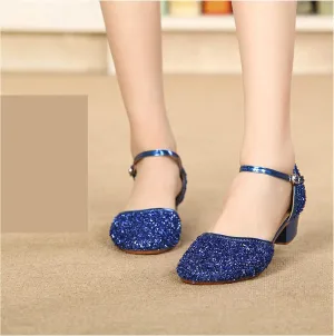 Kids Latin Dance Shoes Performance Ballroom Standard Low-Heeled Synthetic Leather Soft Sole Closed Toe Non-Slip Dancing Shoes