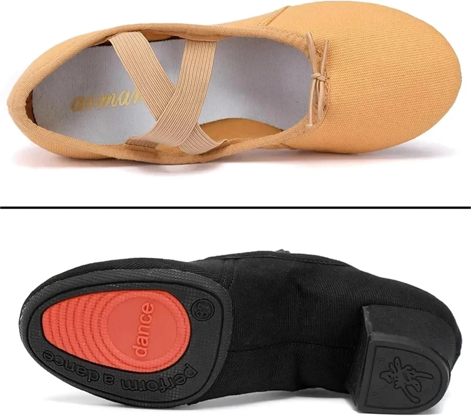 Latin Dance Shoes for Women Adult Jazz Ballroom Canvas Dance Shoes Women Teacher Soft Sole Latin Modern Dance National Shoes(Black 1cmHEEL,39)