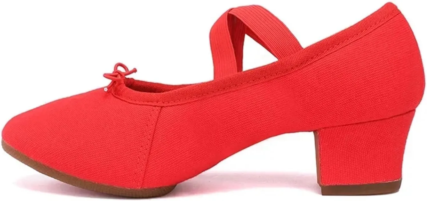 Latin Dance Shoes for Women Adult Jazz Ballroom Canvas Dance Shoes Women Teacher Soft Sole Latin Modern Dance National Shoes(Black 1cmHEEL,39)