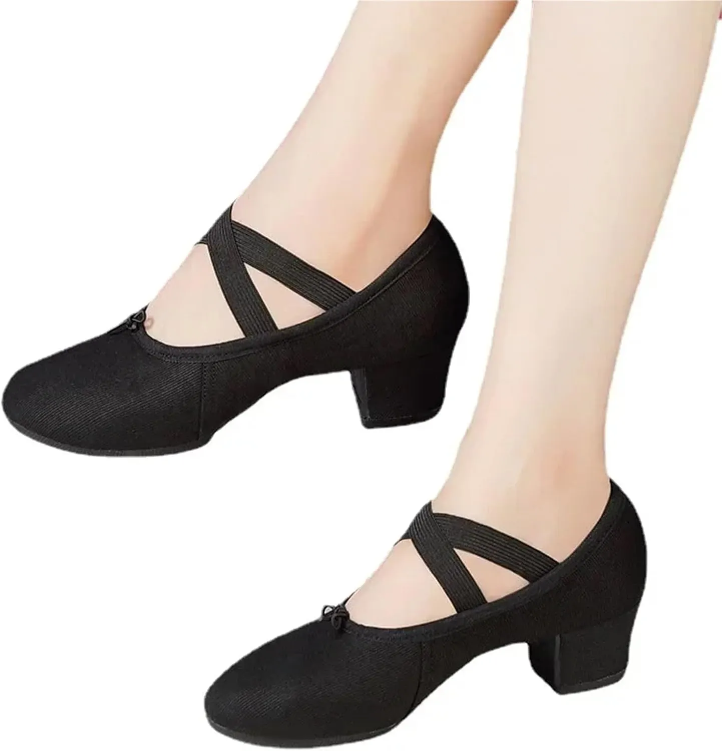 Latin Dance Shoes for Women Adult Jazz Ballroom Canvas Dance Shoes Women Teacher Soft Sole Latin Modern Dance National Shoes(Black 1cmHEEL,39)