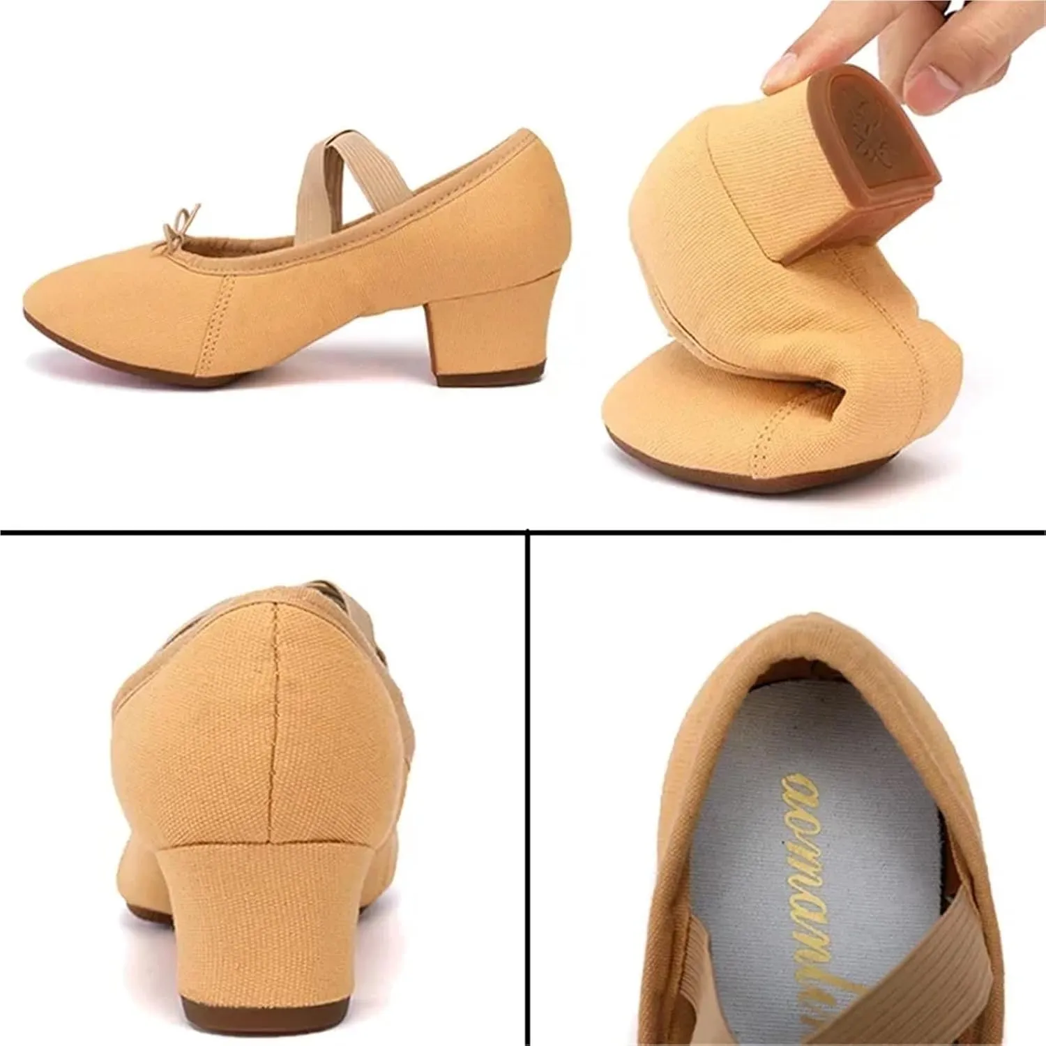 Latin Dance Shoes for Women Adult Jazz Ballroom Canvas Dance Shoes Women Teacher Soft Sole Latin Modern Dance National Shoes(Black 1cmHEEL,39)