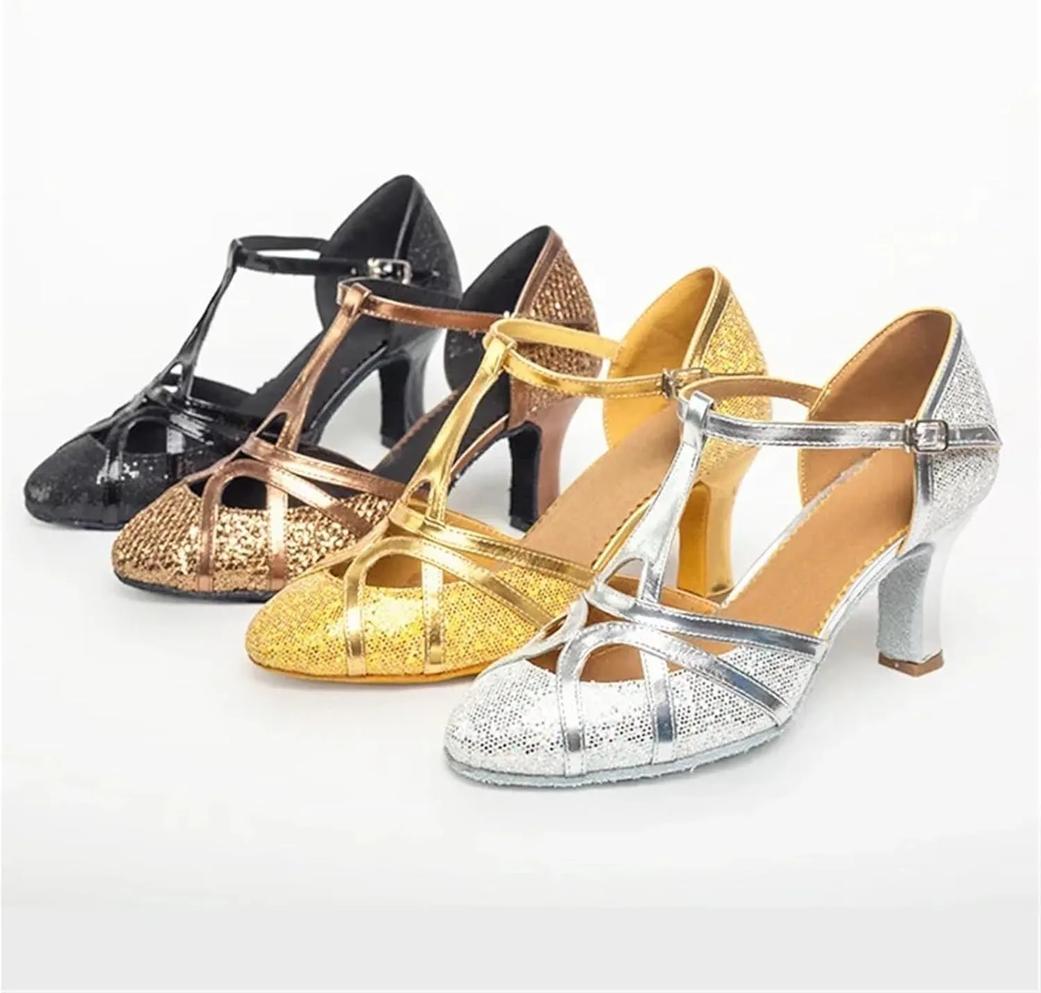 Latin Dance Shoes for Women Ballroom Dance Shoes Women Glitter Modern Latin Shoes Salsa Ballroom Tango Shoes(Sliver 7cm,41(25.5cm))
