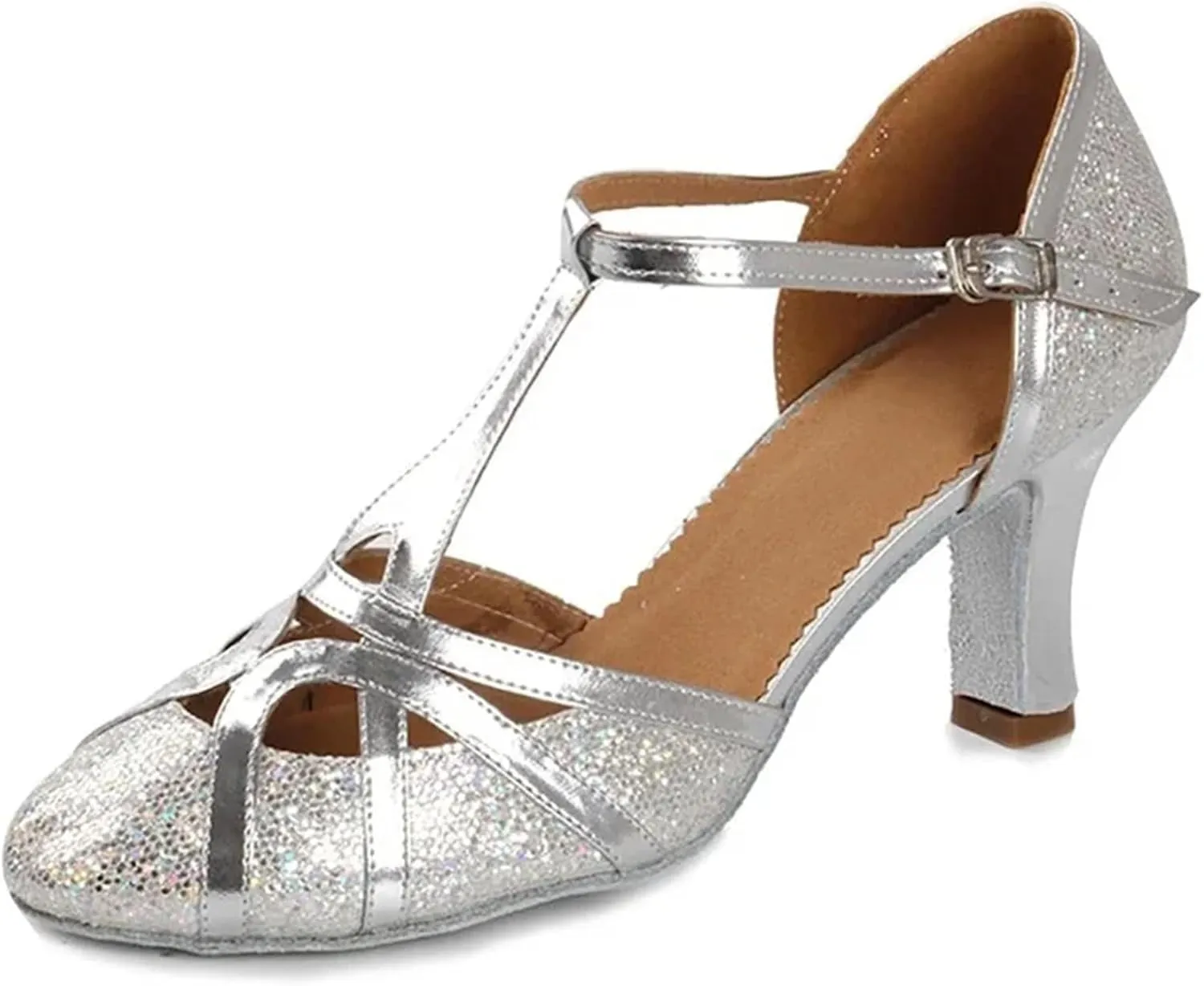 Latin Dance Shoes for Women Ballroom Dance Shoes Women Glitter Modern Latin Shoes Salsa Ballroom Tango Shoes(Sliver 7cm,41(25.5cm))