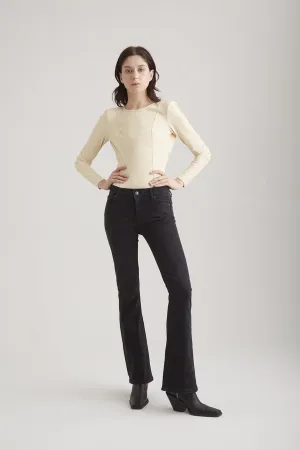 Laura - Mid Waist Flare Jeans - Black Vintage