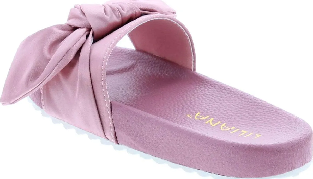 Liliana Nomi-7 Women Flip Flop Bow Satin Slide Slip On Flat Sandal Shoe Slipper Blue