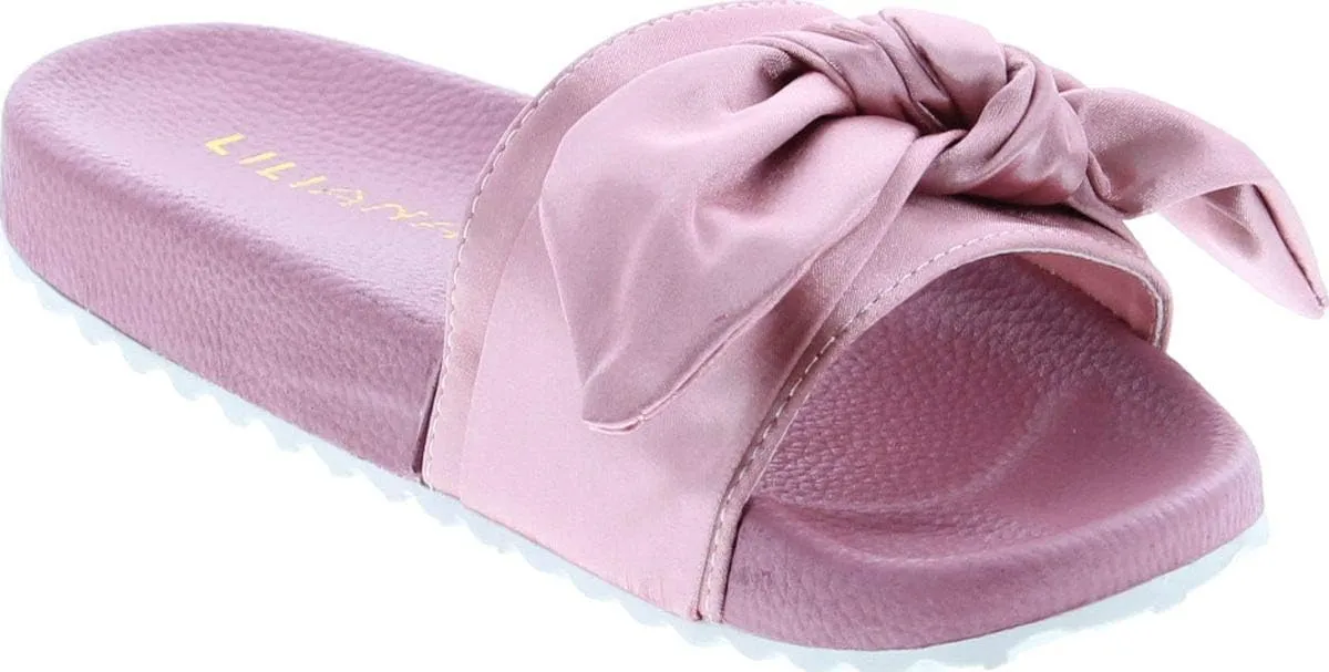 Liliana Nomi-7 Women Flip Flop Bow Satin Slide Slip On Flat Sandal Shoe Slipper Blue