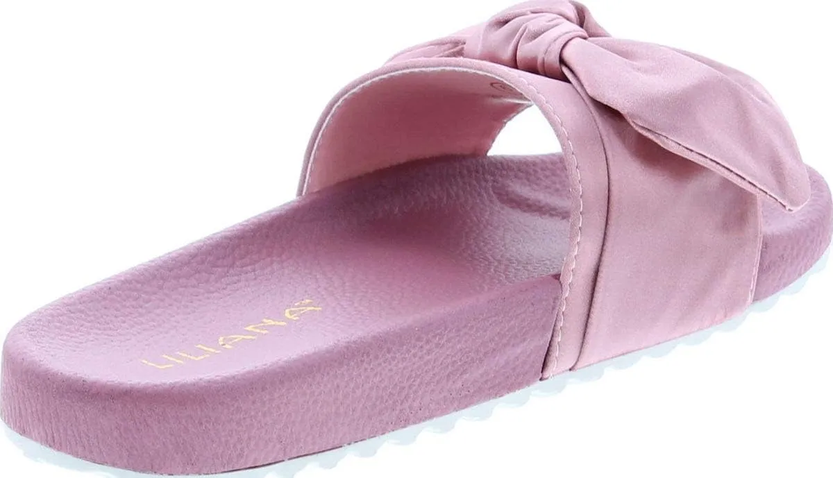 Liliana Nomi-7 Women Flip Flop Bow Satin Slide Slip On Flat Sandal Shoe Slipper Blue