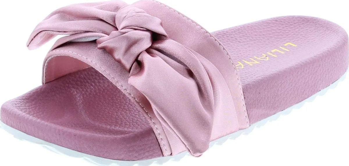 Liliana Nomi-7 Women Flip Flop Bow Satin Slide Slip On Flat Sandal Shoe Slipper Blue