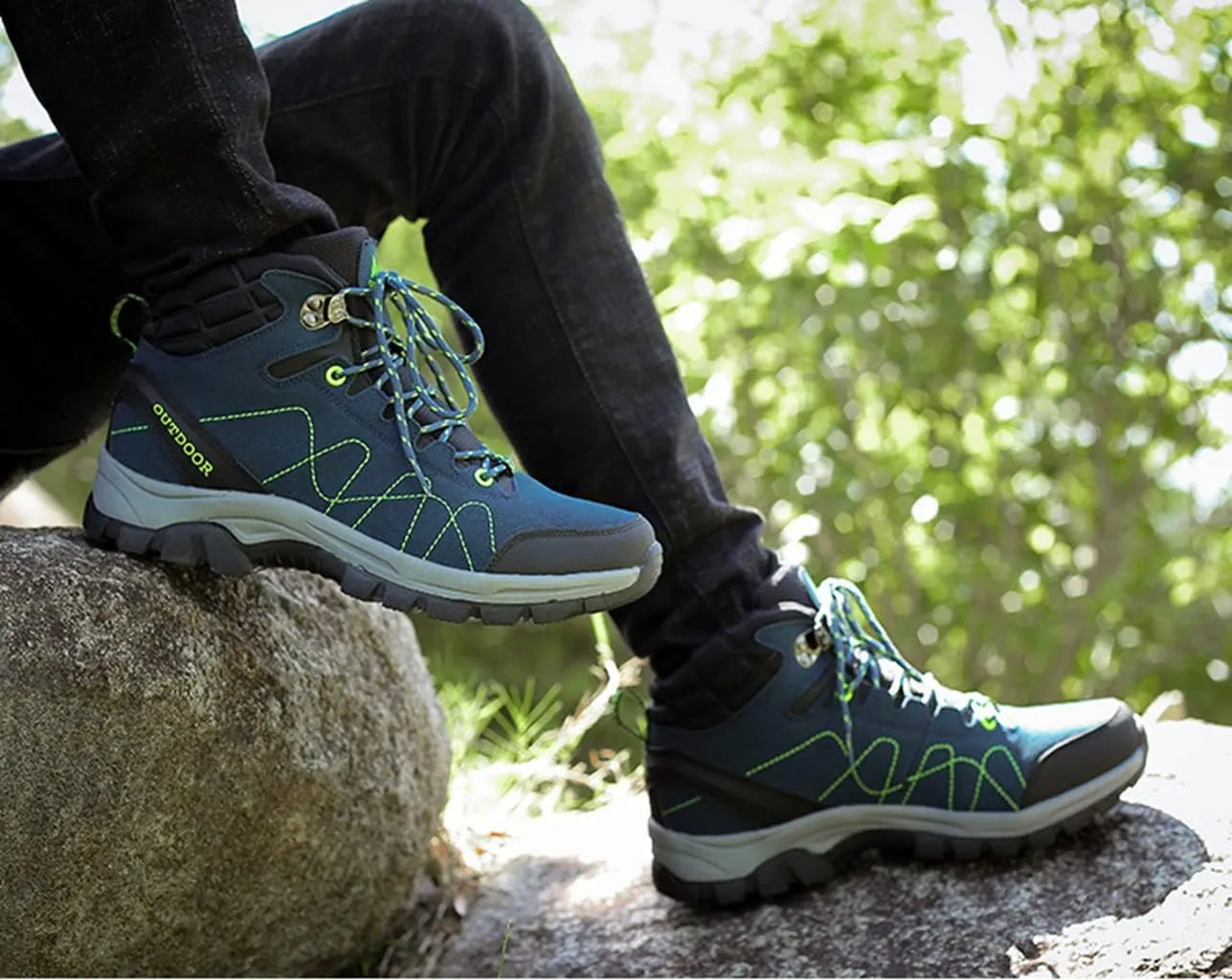 Men's Lace Up Hiking Shoes Waterproof Anti Slip Hiking Boots Outdoor Lightweight Trekking Sneakers Breathable Round Toe Outdoor Sports Shoes
