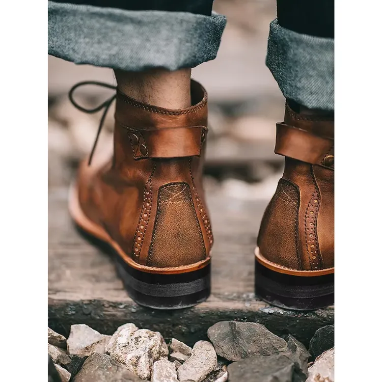 Men's Vintage Vegan Leather Boots with Polished Finish | Eco-Friendly Materials for All Seasons
