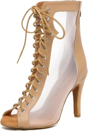 Minishion Sexy Dancing Shoes for Women Peep Toe Evening Prom Ankle Booties