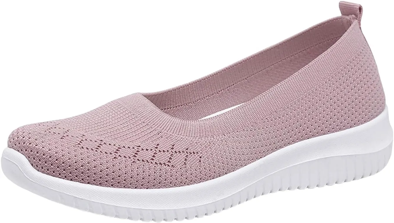 Mmoneyake Walk Shoes for Women Woven Orthopedic Breathable Soft Shoes Knit Low Wedge Dressy Ballet Shoes Arch Support Walking Shoes Slip On Diabetic Foam Shoes Sneakers