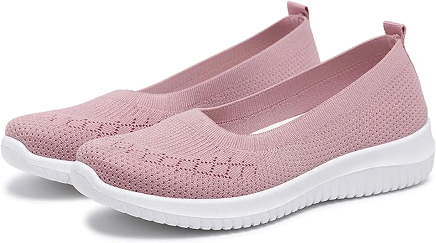 Mmoneyake Walk Shoes for Women Woven Orthopedic Breathable Soft Shoes Knit Low Wedge Dressy Ballet Shoes Arch Support Walking Shoes Slip On Diabetic Foam Shoes Sneakers