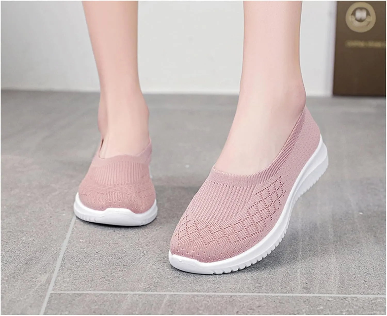 Mmoneyake Walk Shoes for Women Woven Orthopedic Breathable Soft Shoes Knit Low Wedge Dressy Ballet Shoes Arch Support Walking Shoes Slip On Diabetic Foam Shoes Sneakers