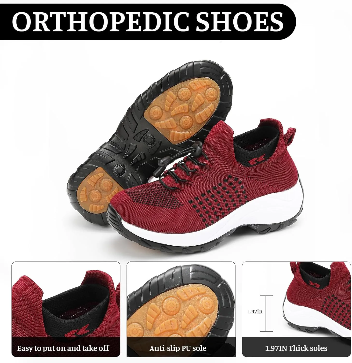 Orthopedic Shoes for Women Comfort Wear Orthowear Shoes Wide Width Slip On Walking Tennis Sneakers Plantar Fasciitis Bowling Shoe Mesh Athletic Style for Bowlers Breathable Lightweight