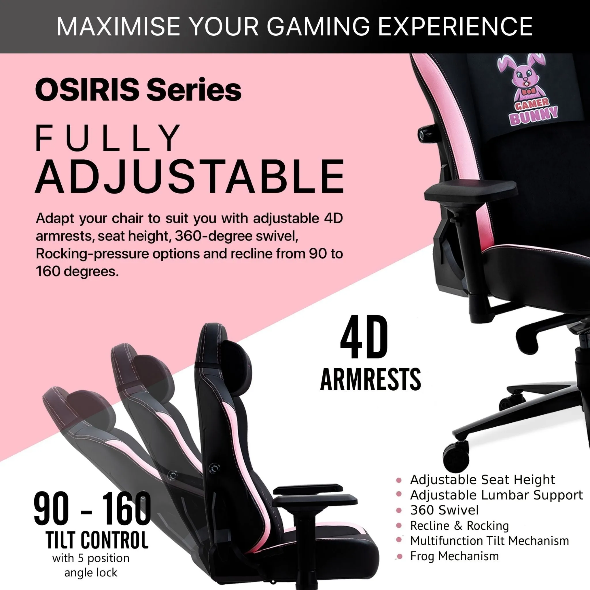 Osiris Series Gaming Chair With Massage Lumbar Pillow & 4D Armrest By HDCANADA - PINK