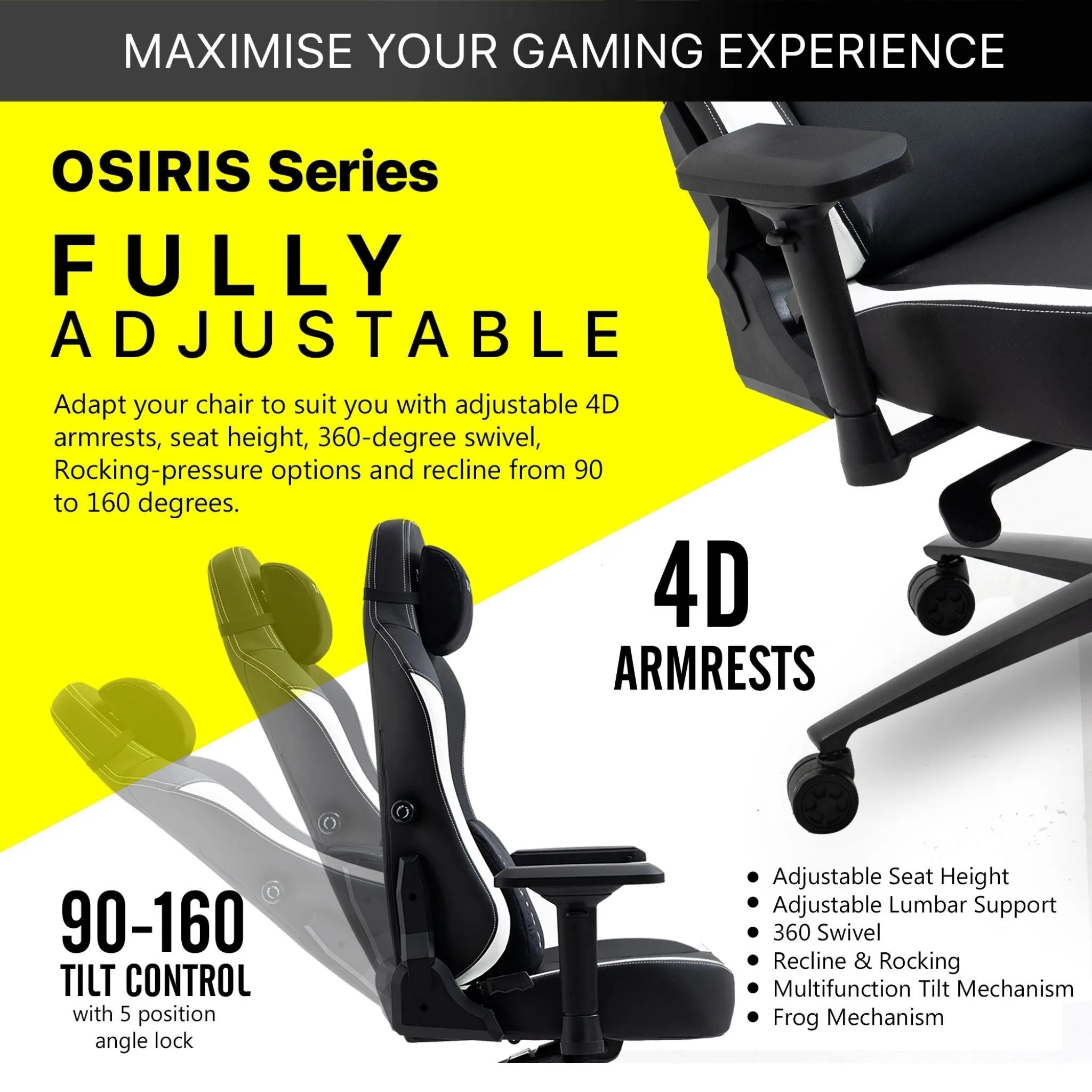 Osiris Series Gaming Chair With Massage Lumbar Pillow & 4D Armrest By HDCANADA - WHITE