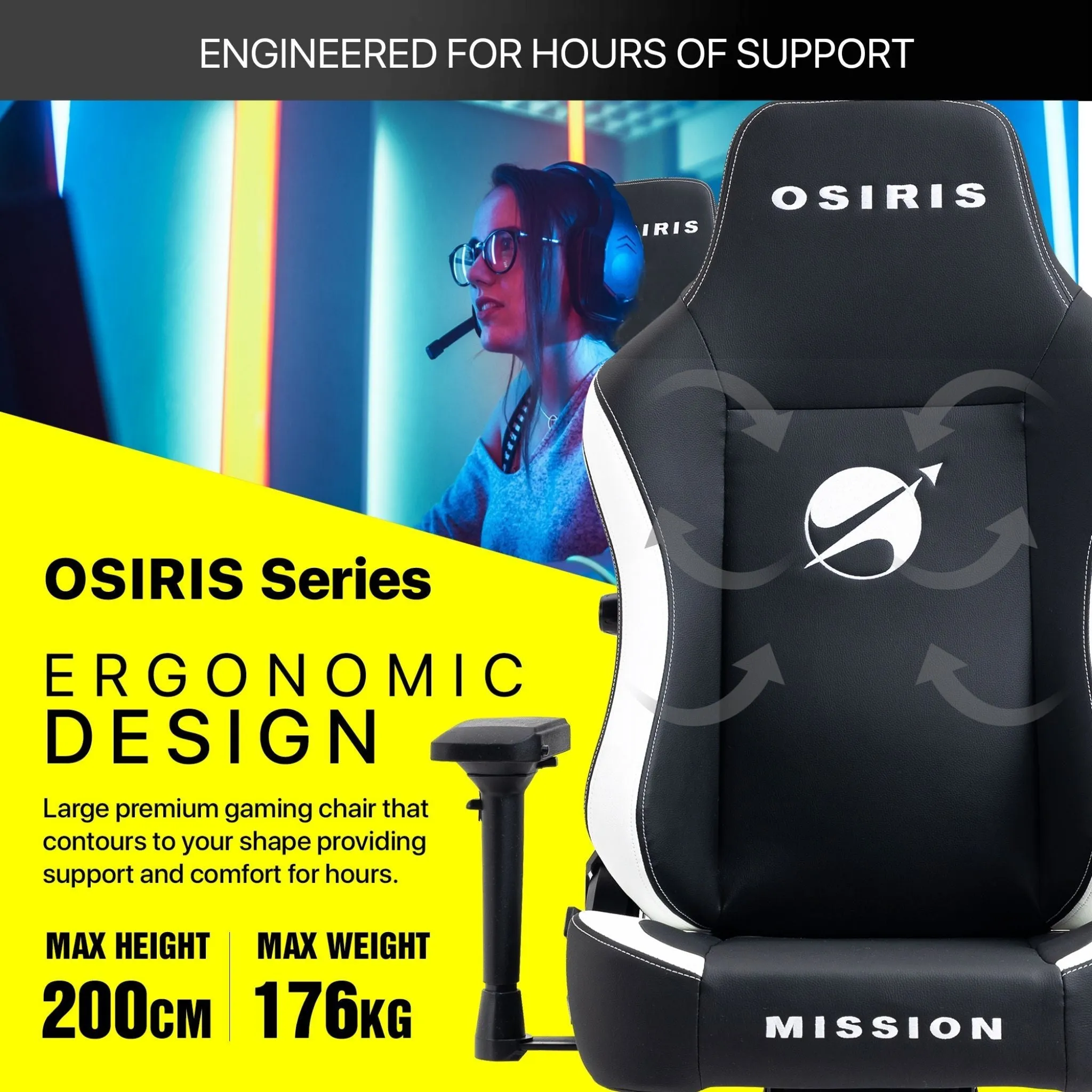 Osiris Series Gaming Chair With Massage Lumbar Pillow & 4D Armrest By HDCANADA - WHITE
