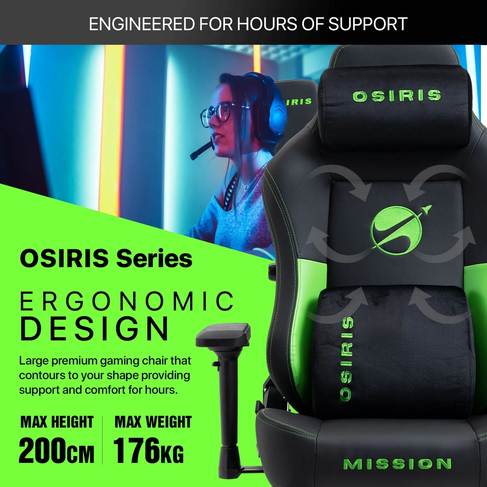 Osiris Series Gaming Chair With Massage Lumbar Pillow & 4D Armrest By HDCANADA