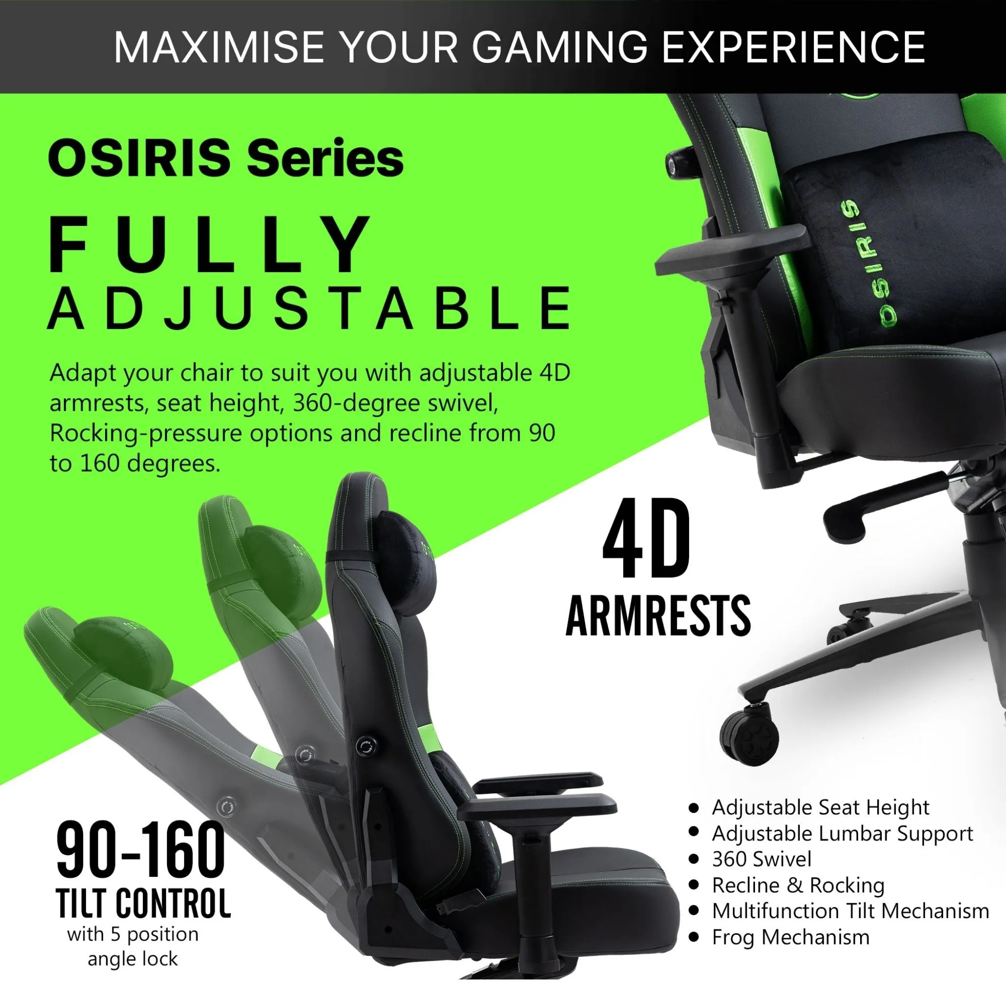 Osiris Series Gaming Chair With Massage Lumbar Pillow & 4D Armrest By HDCANADA