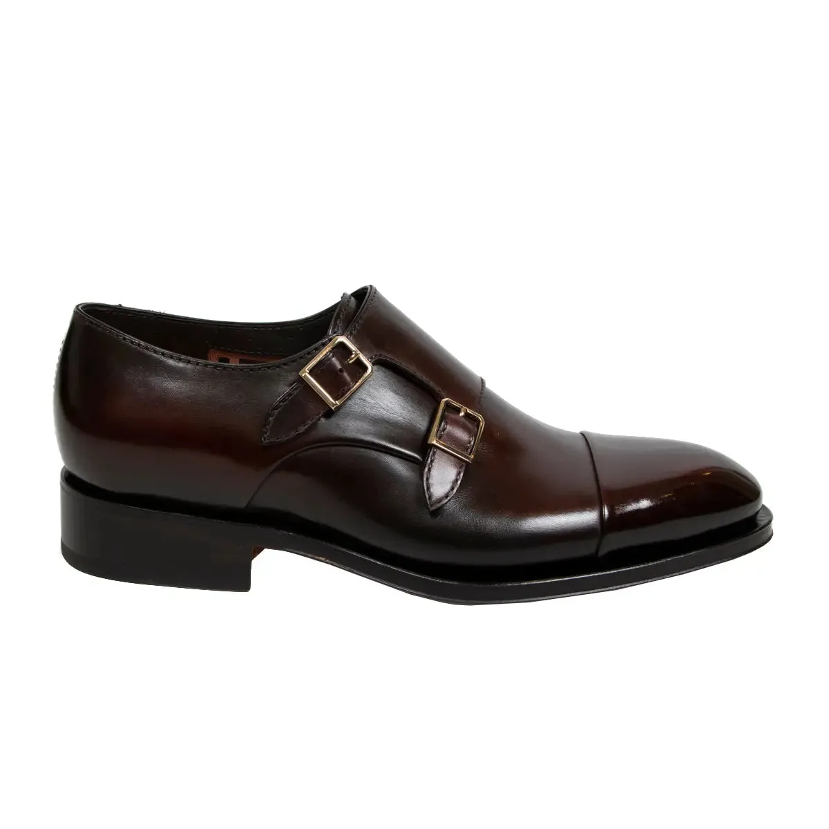 Polished Oxblood Leather Double Buckle Shoe