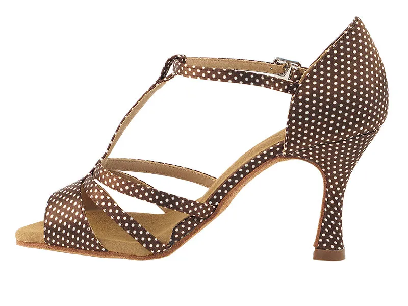 Sera Series Coffee & White Dots Satin Dance Sandals