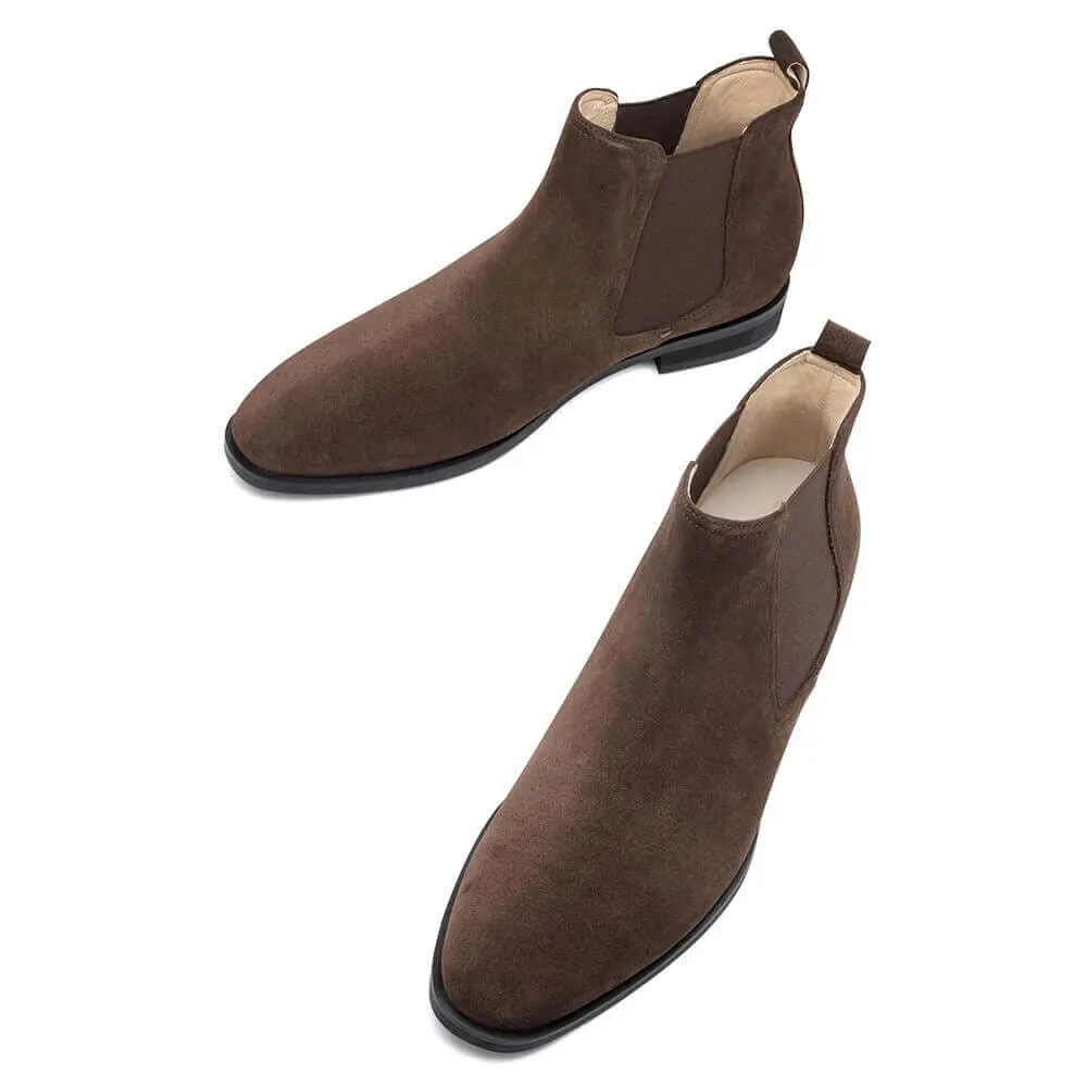 This item only ships to the United States - 7 CM / 2.76 Inches - CMR CHAMARIPA Height Increasing Boots - Mens Elevator Boots - Coffee Suede Leather Men's Elevator Chelsea Boots