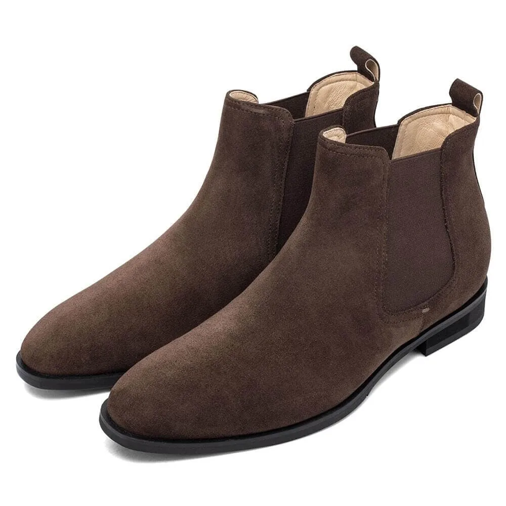 This item only ships to the United States - 7 CM / 2.76 Inches - CMR CHAMARIPA Height Increasing Boots - Mens Elevator Boots - Coffee Suede Leather Men's Elevator Chelsea Boots
