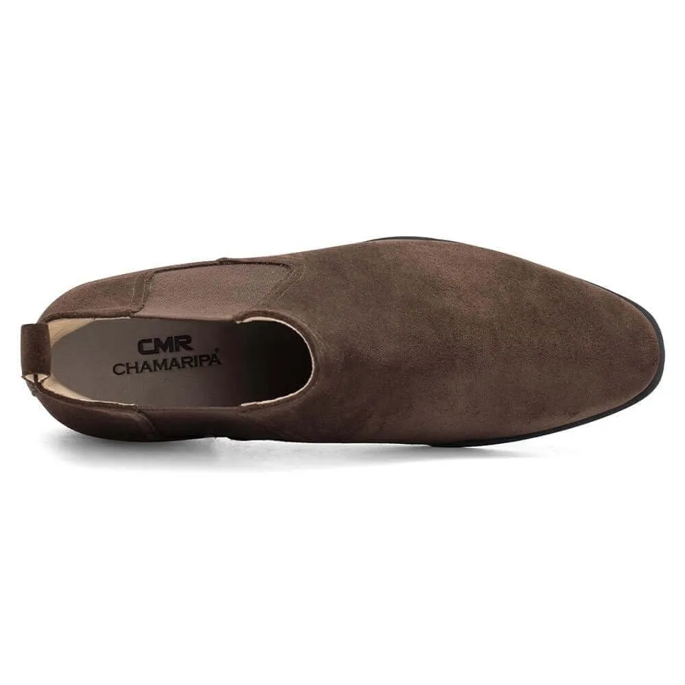 This item only ships to the United States - 7 CM / 2.76 Inches - CMR CHAMARIPA Height Increasing Boots - Mens Elevator Boots - Coffee Suede Leather Men's Elevator Chelsea Boots