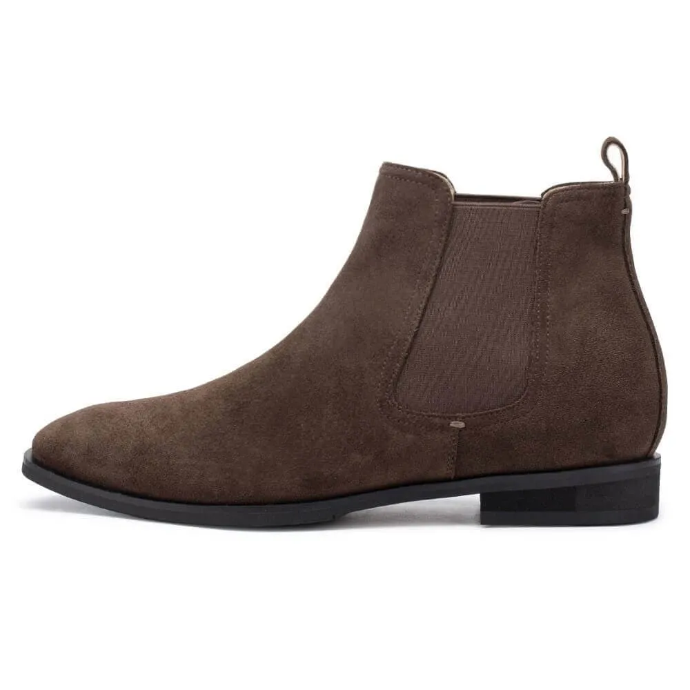 This item only ships to the United States - 7 CM / 2.76 Inches - CMR CHAMARIPA Height Increasing Boots - Mens Elevator Boots - Coffee Suede Leather Men's Elevator Chelsea Boots
