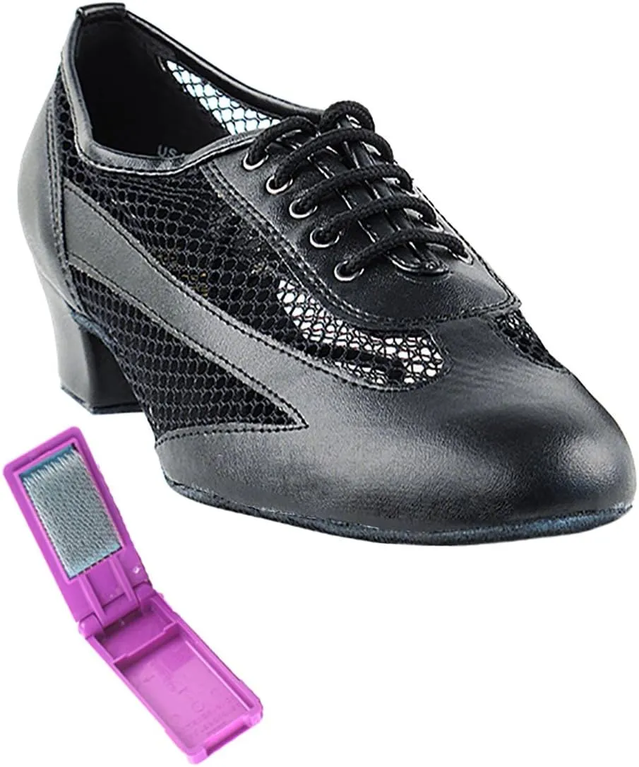 Very Fine Dance Shoes - Ladies Practice, Cuban Low Heel Ballroom Dance Shoes - 2009-1.5-inch Heel and Foldable Brush Bundle