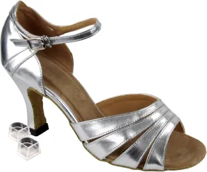 Very Fine Dance Shoes Women's Salsa Ballroom Tango Latin Dance Shoes Style 1680 Bundle with Plastic Dance Shoe Heel Protectors, Silver Leather 5 M US Heel 3 Inch
