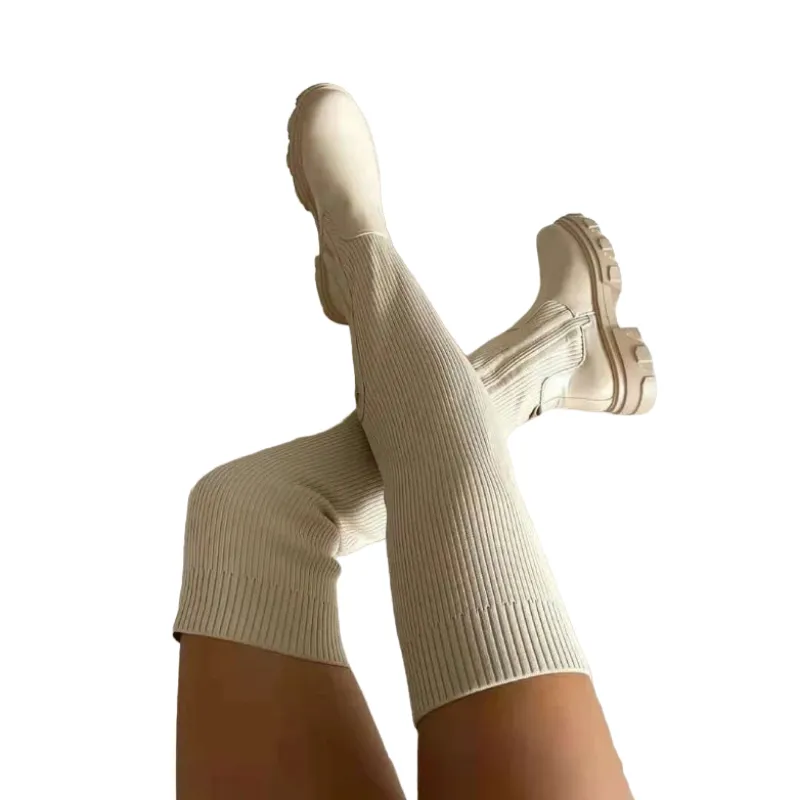 Women Thigh High Stretch Knit Boots