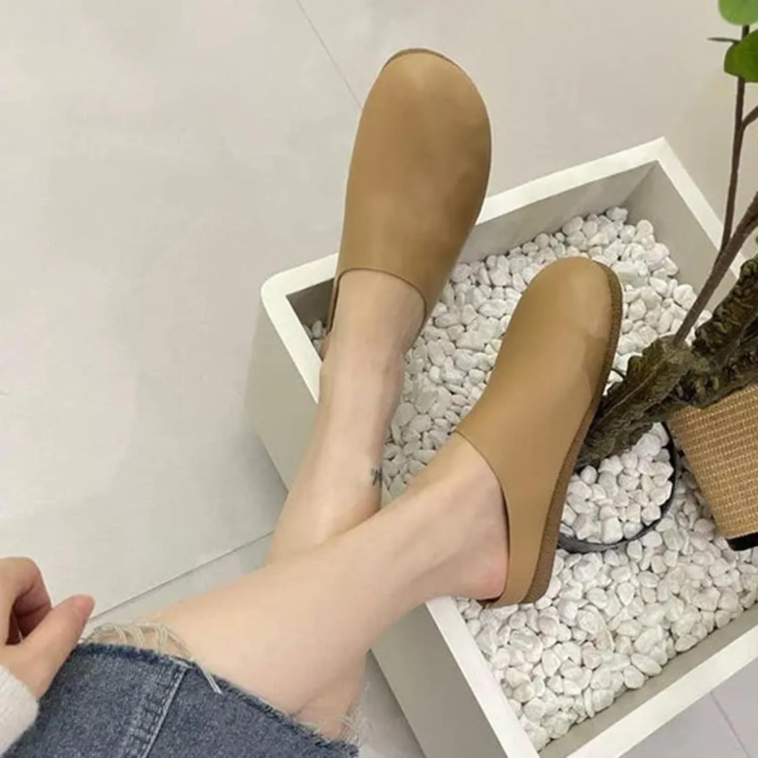 Women's Italian Leather Slippers Orthopedic Shoes,Slip on Closed Toe Orthopedic Mules with Arch Support