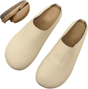 Women's Italian Leather Slippers Orthopedic Shoes,Slip on Closed Toe Orthopedic Mules with Arch Support