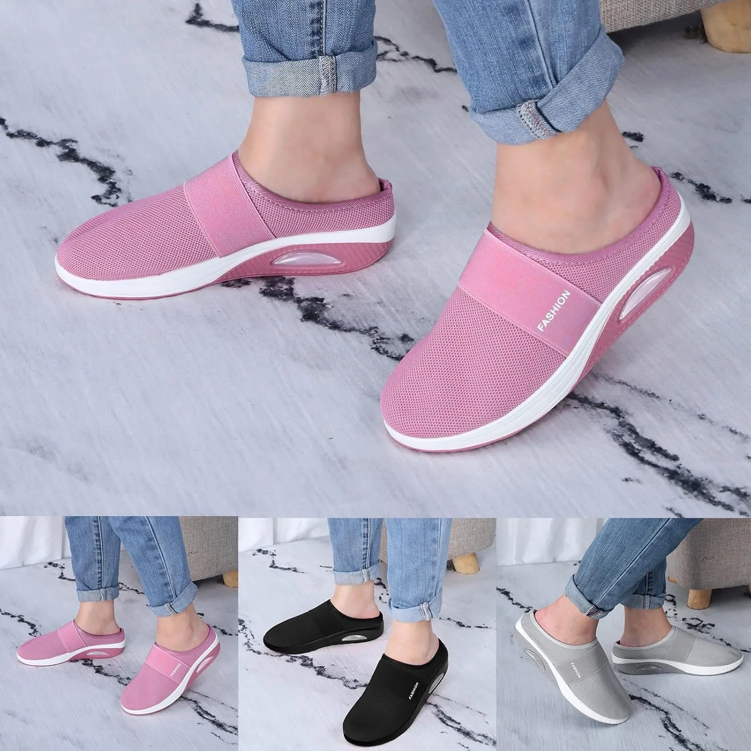Women's Orthopedic Mules Sneakers Slip On Soft Cushion Nursing Shoes Arch Support Slippers Breathable Mesh Shoes