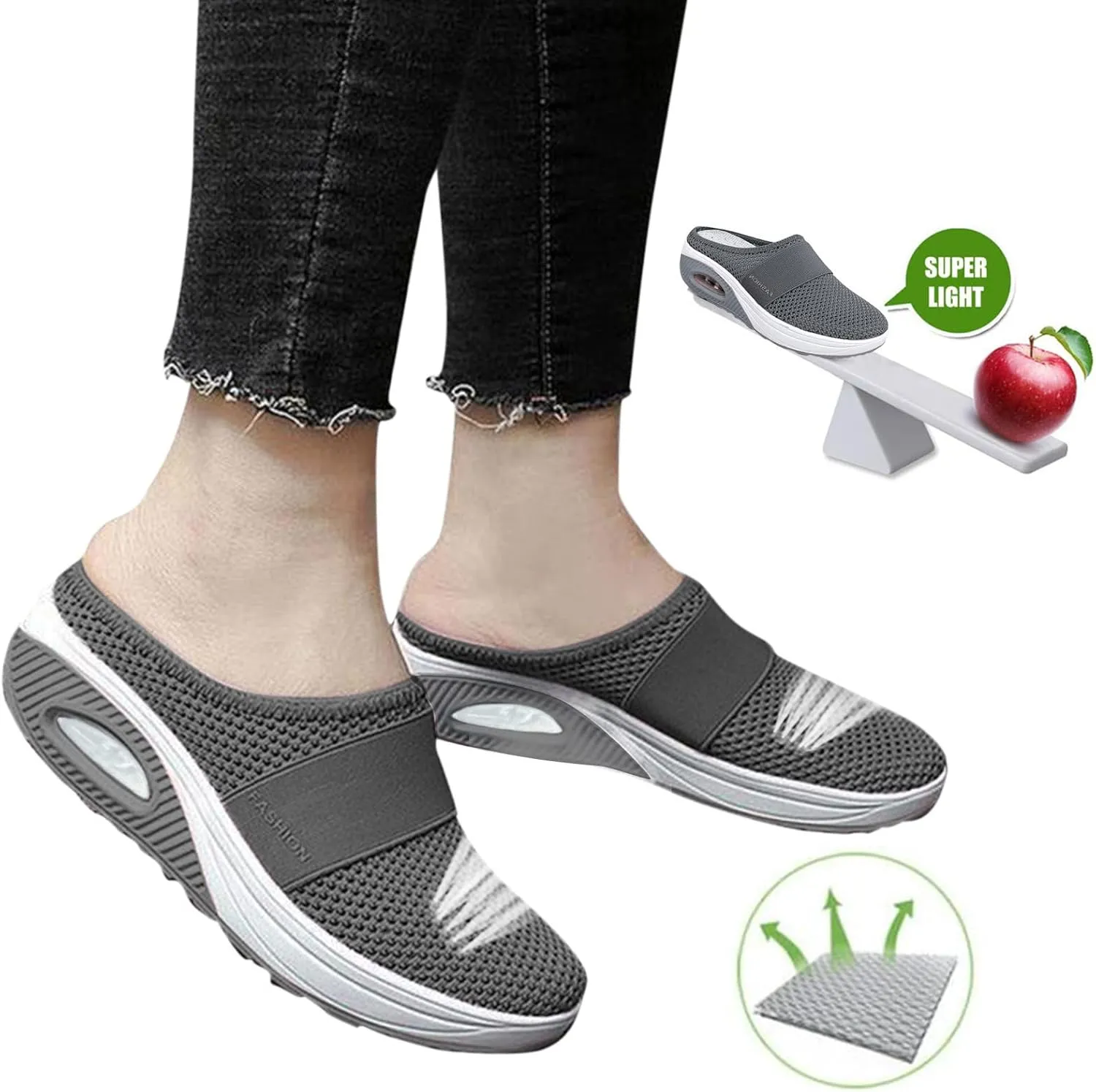 Women's Orthopedic Mules Sneakers Slip On Soft Cushion Nursing Shoes Arch Support Slippers Breathable Mesh Shoes