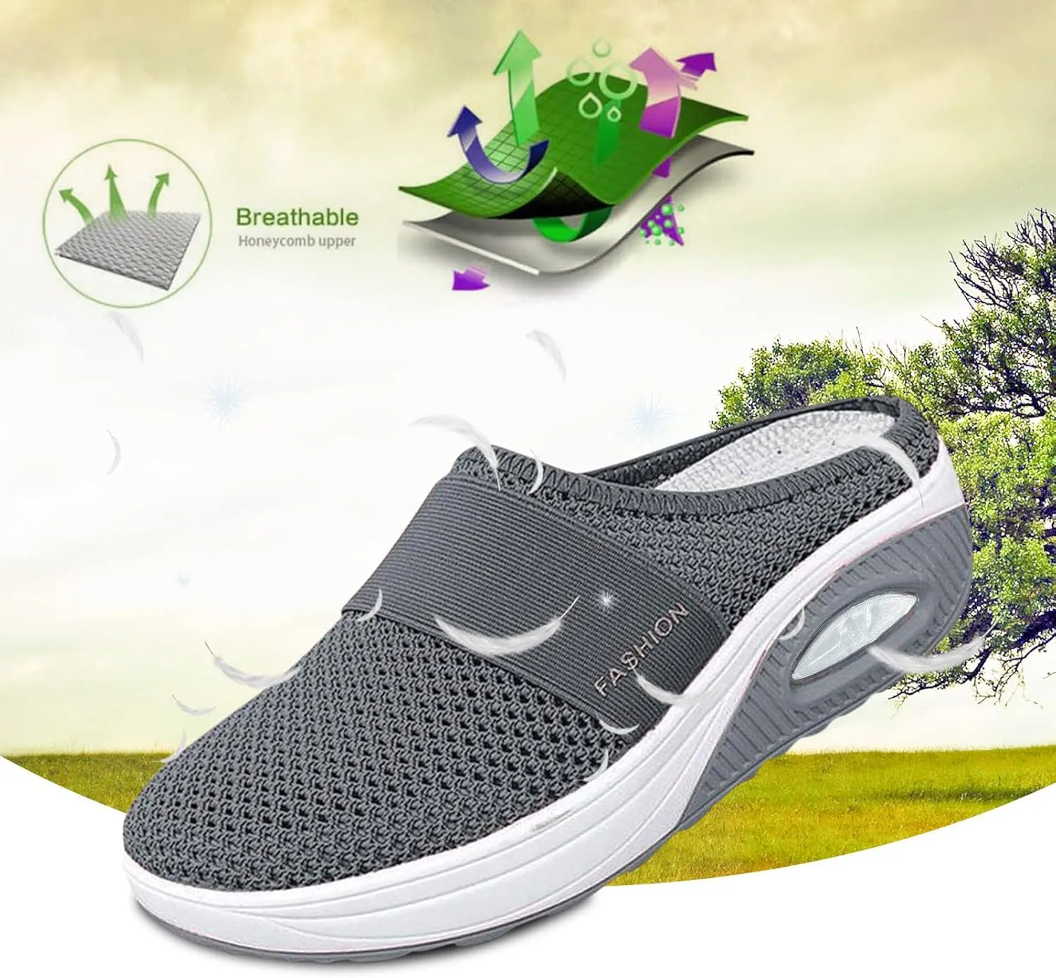Women's Orthopedic Mules Sneakers Slip On Soft Cushion Nursing Shoes Arch Support Slippers Breathable Mesh Shoes