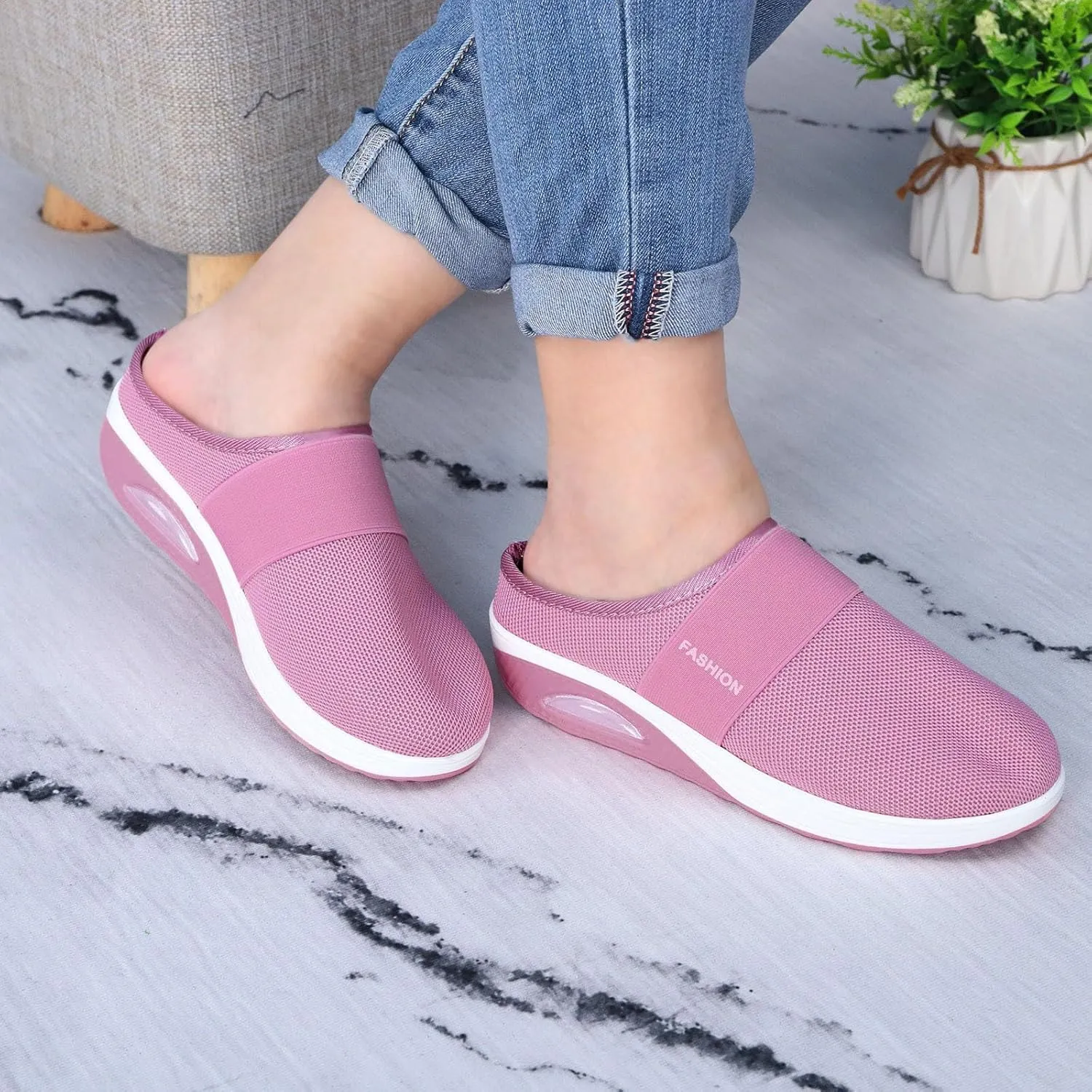 Women's Orthopedic Mules Sneakers Slip On Soft Cushion Nursing Shoes Arch Support Slippers Breathable Mesh Shoes